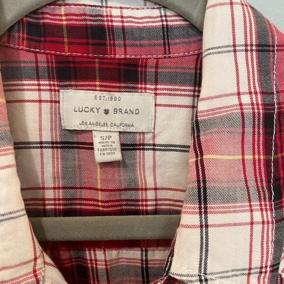 Lucky Brand Red Plaid Pearl Snap Button Down Sz S - Picture 5 of 14